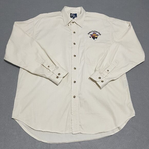 VTG Geronimo Trail Guest Ranch Shirt Mens Large Beige Embroidered Heavy Cotton - Picture 1 of 13